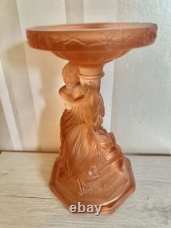 Art Deco Vintage Satin Pink Glass Lady Centrepiece Figurine 1920's