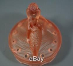 Art Deco Walther And Sohne Pink Frosted Glass Boy Riding Fish Flower Frog Only