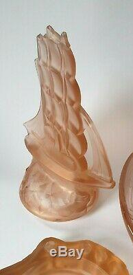 Art Deco Walther Nelson Pink / Peach Frosted Glass Complete Centrepiece