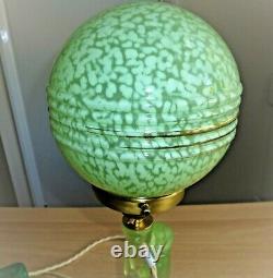 Art Deco Walther & Sohne Green Uranium Glass Rotterdam Table Lamp, New Wiring