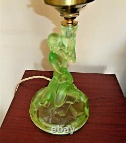 Art Deco Walther & Sohne Green Uranium Glass Rotterdam Table Lamp, New Wiring