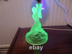 Art Deco Walther & Sohne Green Uranium Glass Rotterdam Table Lamp, New Wiring