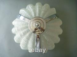 Art Deco White Frosted Glass Clam Shell Lightshade & Wall Uplighters (& Chains)