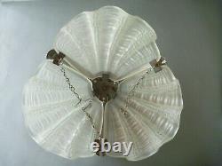 Art Deco White Frosted Glass Clam Shell Lightshade & Wall Uplighters (& Chains)