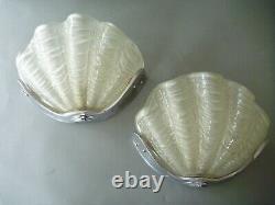 Art Deco White Frosted Glass Clam Shell Lightshade & Wall Uplighters (& Chains)