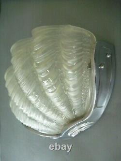 Art Deco White Frosted Glass Clam Shell Lightshade & Wall Uplighters (& Chains)