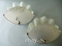 Art Deco White Frosted Glass Clam Shell Lightshade & Wall Uplighters (& Chains)