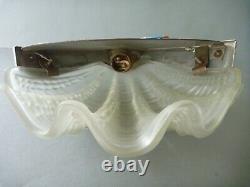 Art Deco White Frosted Glass Clam Shell Lightshade & Wall Uplighters (& Chains)