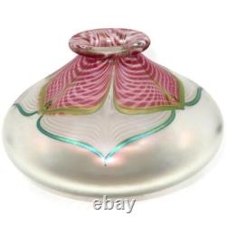 Art Glass 1983 Abelman Studio V328-169 Pink Pulled Feather Iridescent Vase, 6
