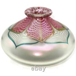 Art Glass 1983 Abelman Studio V328-169 Pink Pulled Feather Iridescent Vase, 6