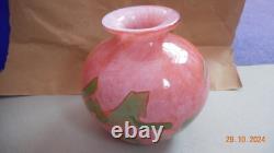Art Glass Ball Vase Passavant Le Rochere Pink & Green France 5 Inch High