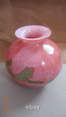 Art Glass Ball Vase Passavant Le Rochere Pink & Green France 5 Inch High