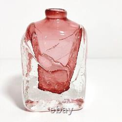 Art Glass Bottle Cranberry Pink Small 10cm Heavy Vase Marion Ripple Texture (t3)