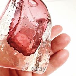 Art Glass Bottle Cranberry Pink Small 10cm Heavy Vase Marion Ripple Texture (t3)