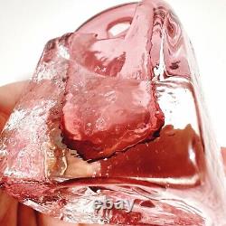 Art Glass Bottle Cranberry Pink Small 10cm Heavy Vase Marion Ripple Texture (t3)