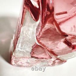 Art Glass Bottle Cranberry Pink Small 10cm Heavy Vase Marion Ripple Texture (t3)