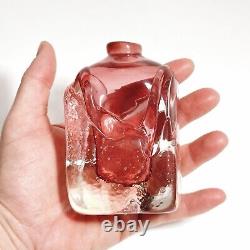 Art Glass Bottle Cranberry Pink Small 10cm Heavy Vase Marion Ripple Texture (t3)