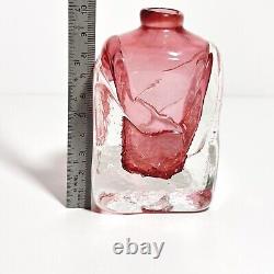 Art Glass Bottle Cranberry Pink Small 10cm Heavy Vase Marion Ripple Texture (t3)