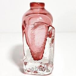 Art Glass Bottle Cranberry Pink Small 10cm Heavy Vase Marion Ripple Texture (t3)