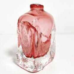 Art Glass Bottle Cranberry Pink Small 10cm Heavy Vase Marion Ripple Texture (t3)
