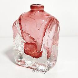Art Glass Bottle Cranberry Pink Small 10cm Heavy Vase Marion Ripple Texture (t3)