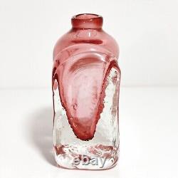 Art Glass Bottle Cranberry Pink Small 10cm Heavy Vase Marion Ripple Texture (t3)