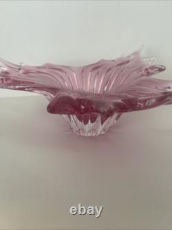 Art Glass Bowl Large Centerpiece Free-form Star Pink Vintage MCM 12x12x4.5