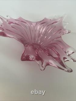 Art Glass Bowl Large Centerpiece Free-form Star Pink Vintage MCM 12x12x4.5