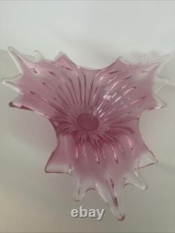 Art Glass Bowl Large Centerpiece Free-form Star Pink Vintage MCM 12x12x4.5