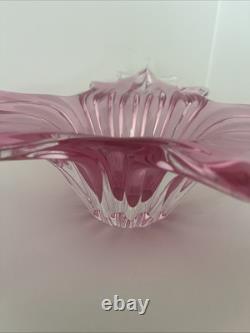 Art Glass Bowl Large Centerpiece Free-form Star Pink Vintage MCM 12x12x4.5