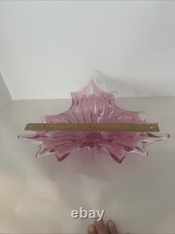 Art Glass Bowl Large Centerpiece Free-form Star Pink Vintage MCM 12x12x4.5
