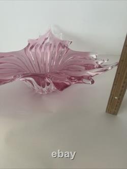 Art Glass Bowl Large Centerpiece Free-form Star Pink Vintage MCM 12x12x4.5