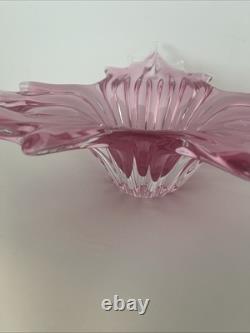 Art Glass Bowl Large Centerpiece Free-form Star Pink Vintage MCM 12x12x4.5