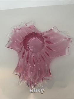 Art Glass Bowl Large Centerpiece Free-form Star Pink Vintage MCM 12x12x4.5