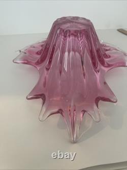 Art Glass Bowl Large Centerpiece Free-form Star Pink Vintage MCM 12x12x4.5