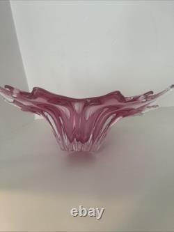 Art Glass Bowl Large Centerpiece Free-form Star Pink Vintage MCM 12x12x4.5