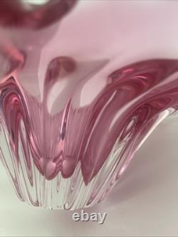 Art Glass Bowl Large Centerpiece Free-form Star Pink Vintage MCM 12x12x4.5