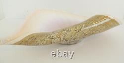 Art Glass Bowl Sea Shell Pink & Gold Conch Spiked Dish Hand Made in Poland