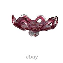 Art Glass Centerpiece Bowl Vintage Pink Cranberry Mid Century Modern Free Form