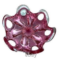 Art Glass Centerpiece Bowl Vintage Pink Cranberry Mid Century Modern Free Form