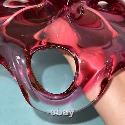 Art Glass Centerpiece Bowl Vintage Pink Cranberry Mid Century Modern Free Form