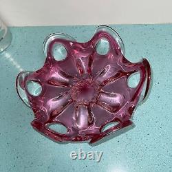 Art Glass Centerpiece Bowl Vintage Pink Cranberry Mid Century Modern Free Form