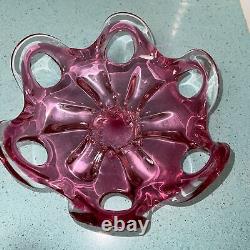 Art Glass Centerpiece Bowl Vintage Pink Cranberry Mid Century Modern Free Form