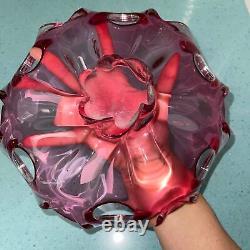 Art Glass Centerpiece Bowl Vintage Pink Cranberry Mid Century Modern Free Form