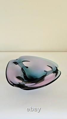Art Glass Czech CHRIBSKA JOSEF HOSPODKA Pair Vintage Centerpiece Bowls MCM