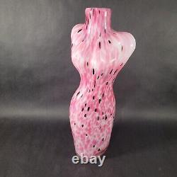 Art Glass Female Torso Bust Figure Vase Pink White Black Cased Glass 17.5