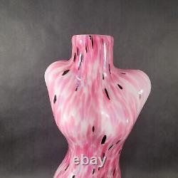 Art Glass Female Torso Bust Figure Vase Pink White Black Cased Glass 17.5