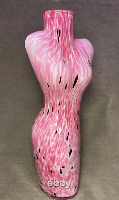 Art Glass Female Torso Vase Figurine Pink Bust 17 Murano Style Beautiful Color