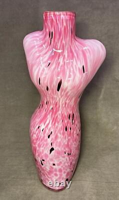 Art Glass Female Torso Vase Figurine Pink Bust 17 Murano Style Beautiful Color