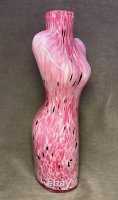 Art Glass Female Torso Vase Figurine Pink Bust 17 Murano Style Beautiful Color